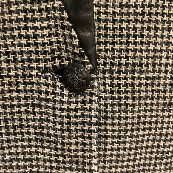 Zara Basic Wool Coat Houndtooth Tweed Faux Leather Sleeves - Picture 4 of 7